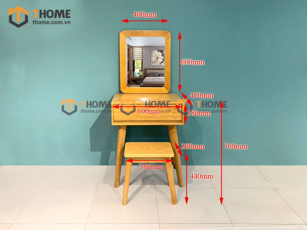 Bàn Trang Điểm Gỗ Sồi Tự Nhiên 1 Hộc Kéo 0.6m Lion BTD-01SN