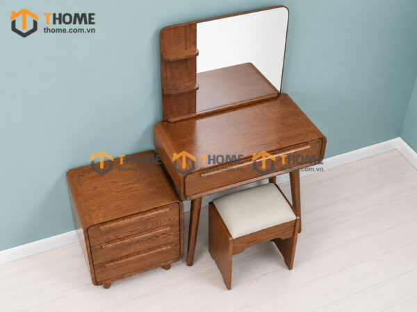 Bàn Trang Điểm Gỗ Sồi Tự Nhiên Nova thọa lệch kệ có tầng BTD-04SN