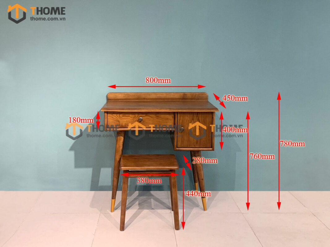 Bàn Trang Điểm Gỗ Sồi Tự Nhiên 1 Cánh 1 Hộc Kéo 0.8m Taka BTD-02SN