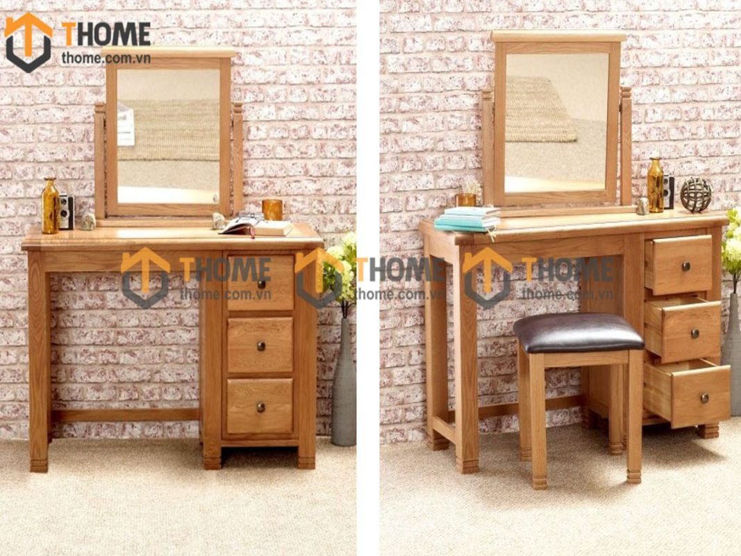 Bàn trang điểm gỗ sồi tự nhiên Woodstock màu tự nhiên 01BTD-14SM