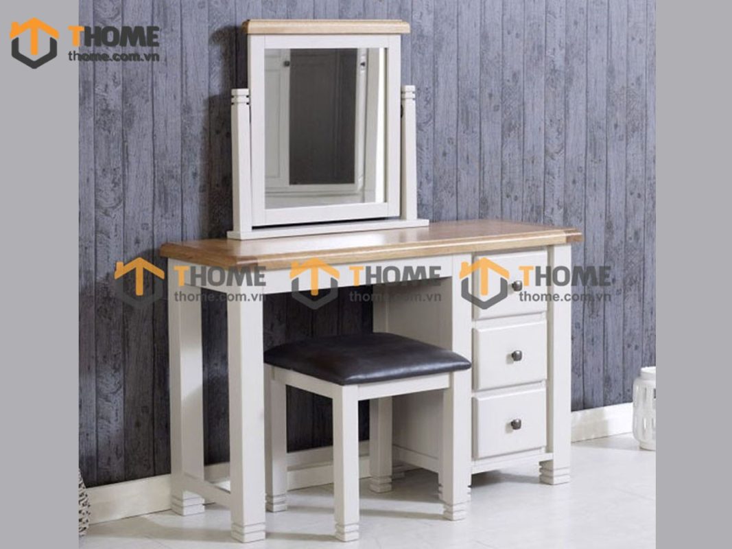 Bàn trang điểm gỗ sồi tự nhiên Woodstock màu trắng BTD-15SM