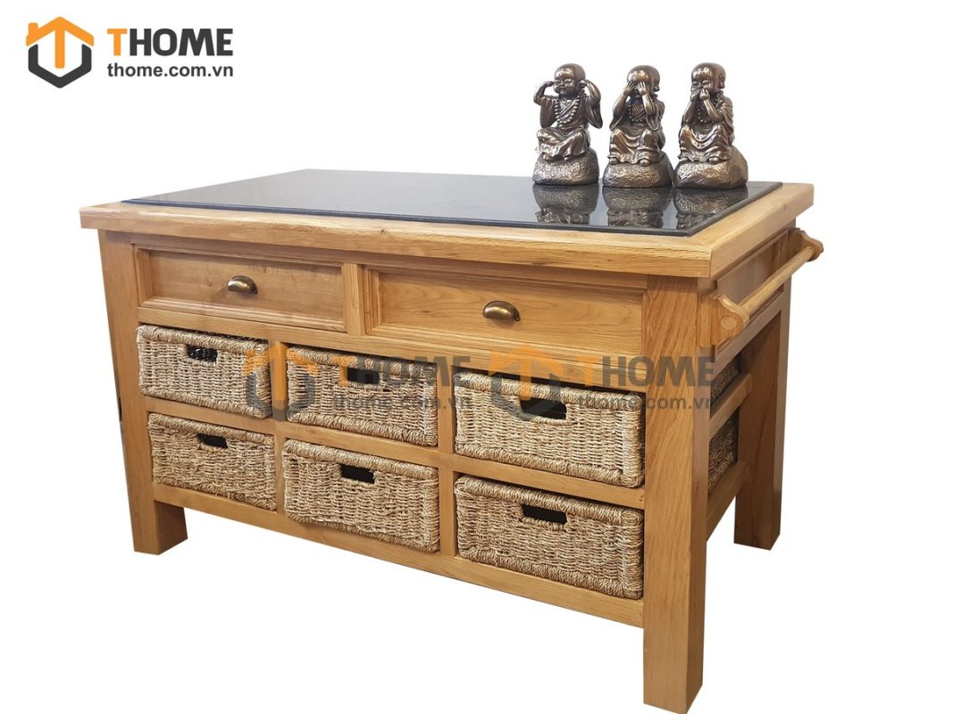 Bếp đảo gỗ sồi tự nhiên 8 hộc kéo lớn BD-03SM