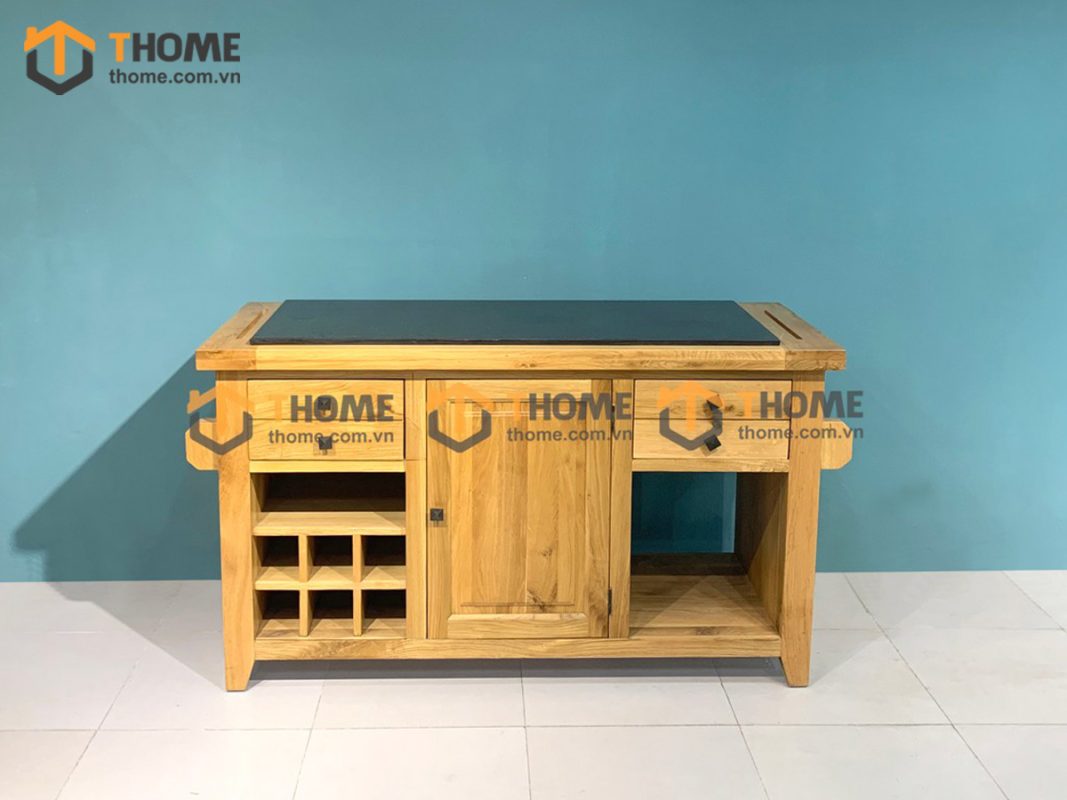 Bếp đảo gỗ sồi tự nhiên 2 cánh 4 hộc kéo thông nhau BD-04SM