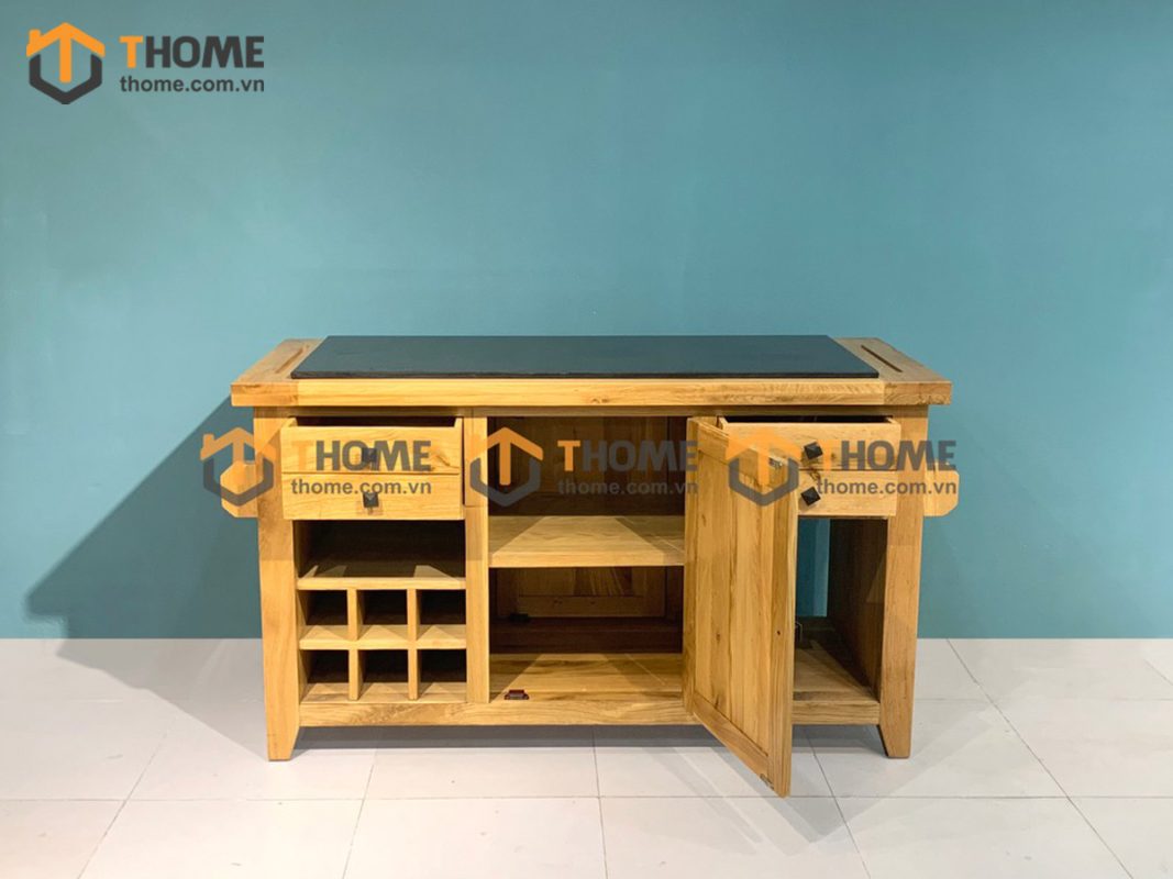 Bếp đảo gỗ sồi tự nhiên 2 cánh 4 hộc kéo thông nhau BD-04SM