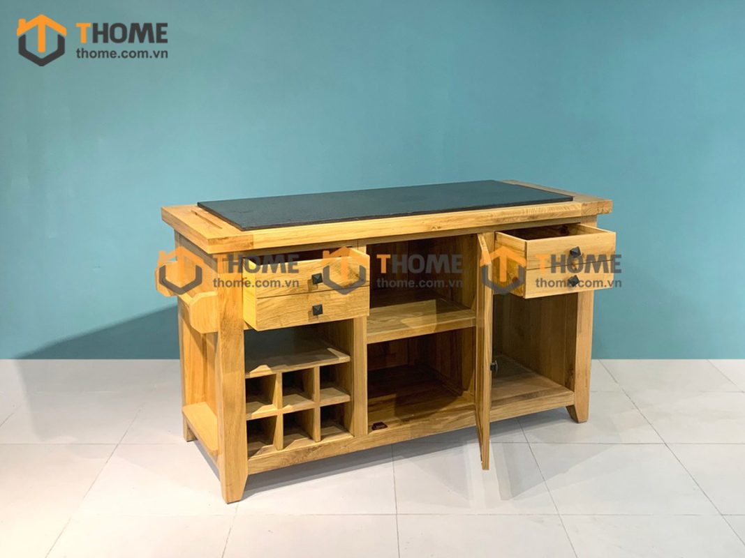 Bếp đảo gỗ sồi tự nhiên 2 cánh 4 hộc kéo thông nhau BD-04SM