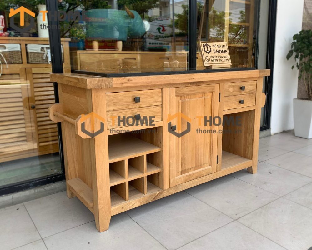Bếp đảo gỗ sồi tự nhiên 2 cánh 4 hộc kéo thông nhau BD-04SM