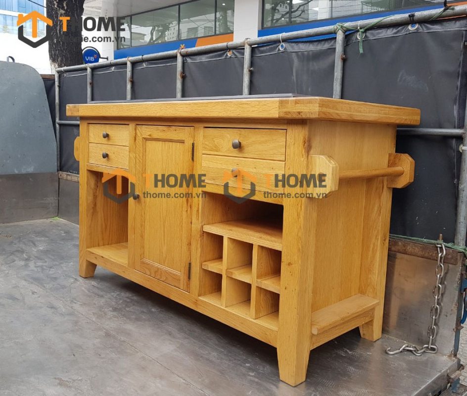 Bếp đảo gỗ sồi tự nhiên 2 cánh 4 hộc kéo thông nhau BD-04SM