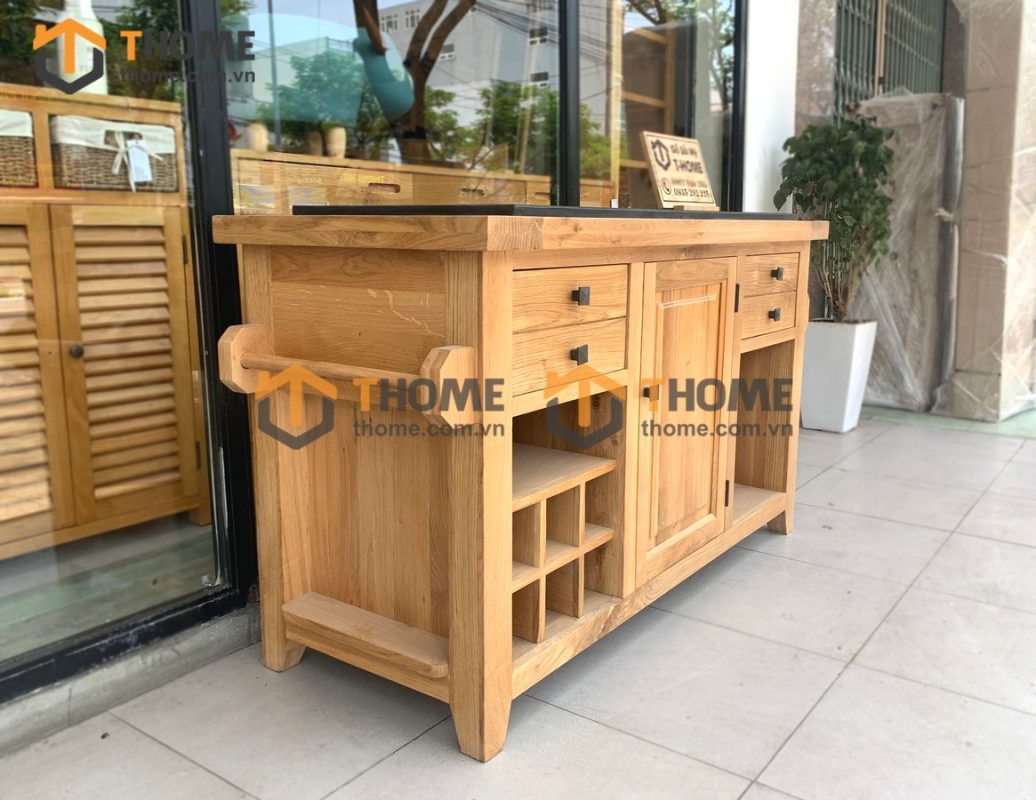 Bếp đảo gỗ sồi tự nhiên 2 cánh 4 hộc kéo thông nhau BD-04SM