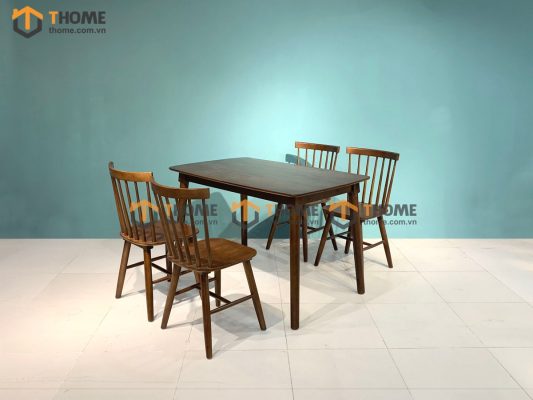 Bộ bàn ăn gỗ me tây tự nhiên 4 ghế 7 nan BBA4-09CS