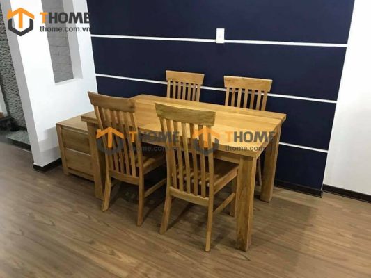 Bộ bàn ăn gỗ sồi tự nhiên Harris 4 ghế 5 nan BBA4-04SM