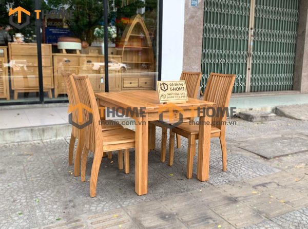 Bộ bàn ăn gỗ sồi tự nhiên Harris 4 ghế 9 nan BBA4-01SM