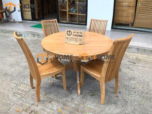 Bộ bàn ăn gỗ sồi tự nhiên tròn 4 ghế 9 nan BBATV-01SM