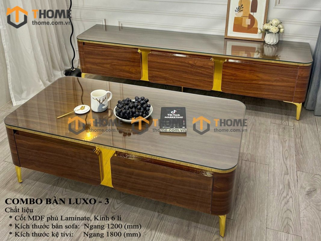 Bàn sofa nhập khẩu mặt kính hình chữ nhật mẹ bồng con BSF-09NK