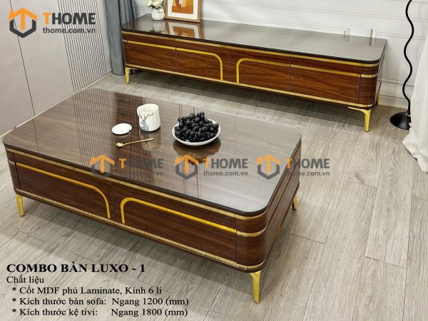 Bàn sofa nhập khẩu mặt kính hình chữ nhật mẹ bồng con BSF-09NK