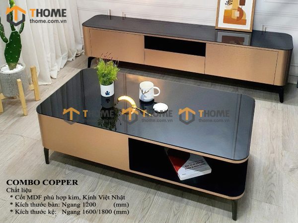 Bàn sofa nhập khẩu mặt kính hình chữ nhật mẹ bồng con BSF-09NK