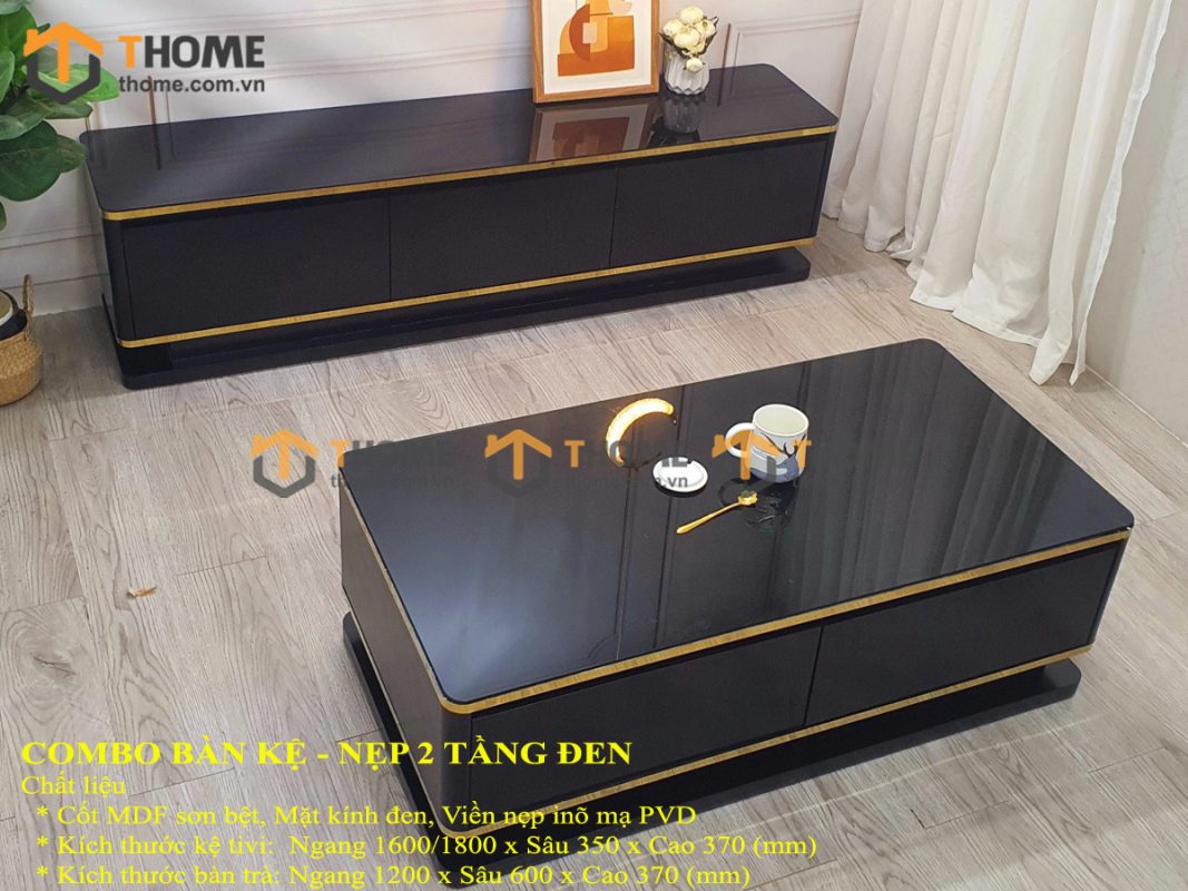 Bàn sofa nhập khẩu mặt kính hình chữ nhật mẹ bồng con BSF-09NK
