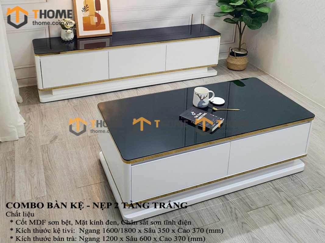 Bàn sofa nhập khẩu mặt kính hình chữ nhật mẹ bồng con BSF-09NK