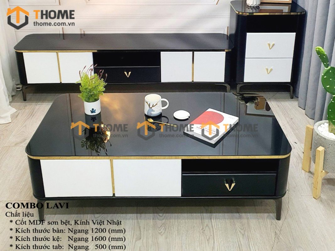 Bàn sofa nhập khẩu mặt kính hình chữ nhật mẹ bồng con BSF-09NK