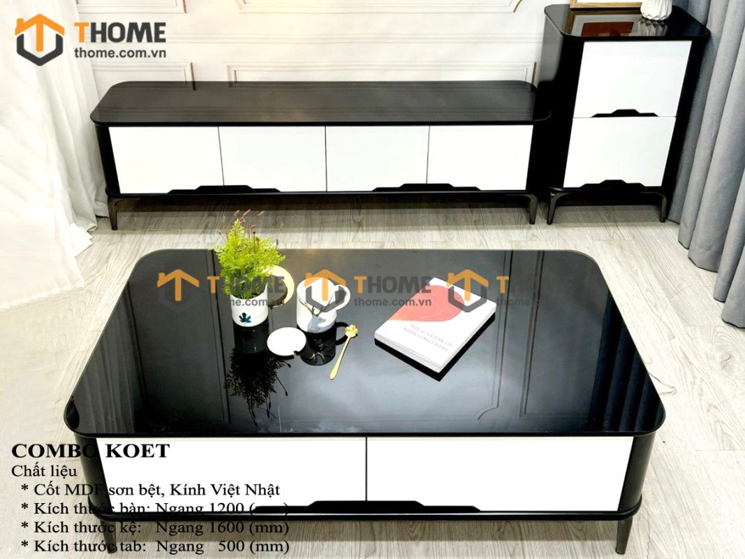 Bàn sofa nhập khẩu mặt kính hình chữ nhật mẹ bồng con BSF-09NK