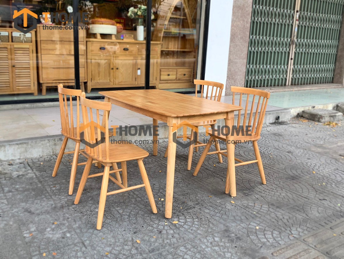 Ghế ăn gỗ cao su tự nhiên 7 nan màu tự nhiên GHE-03CS