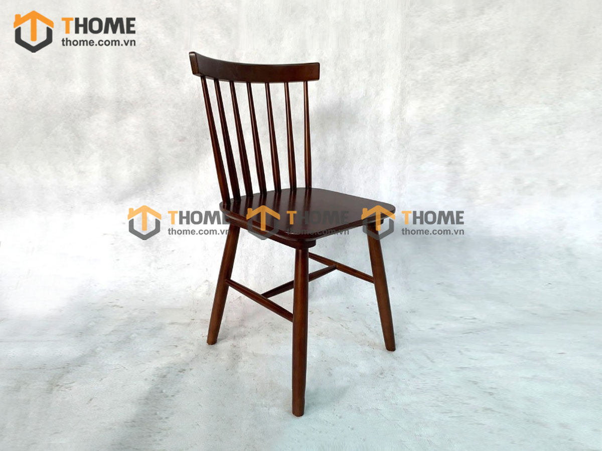 Ghế ăn gỗ cao su tự nhiên 7 nan màu óc chó GHE-04CS