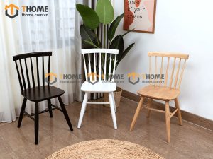 Ghế ăn gỗ cao su tự nhiên 7 nan màu óc chó GHE-04CS