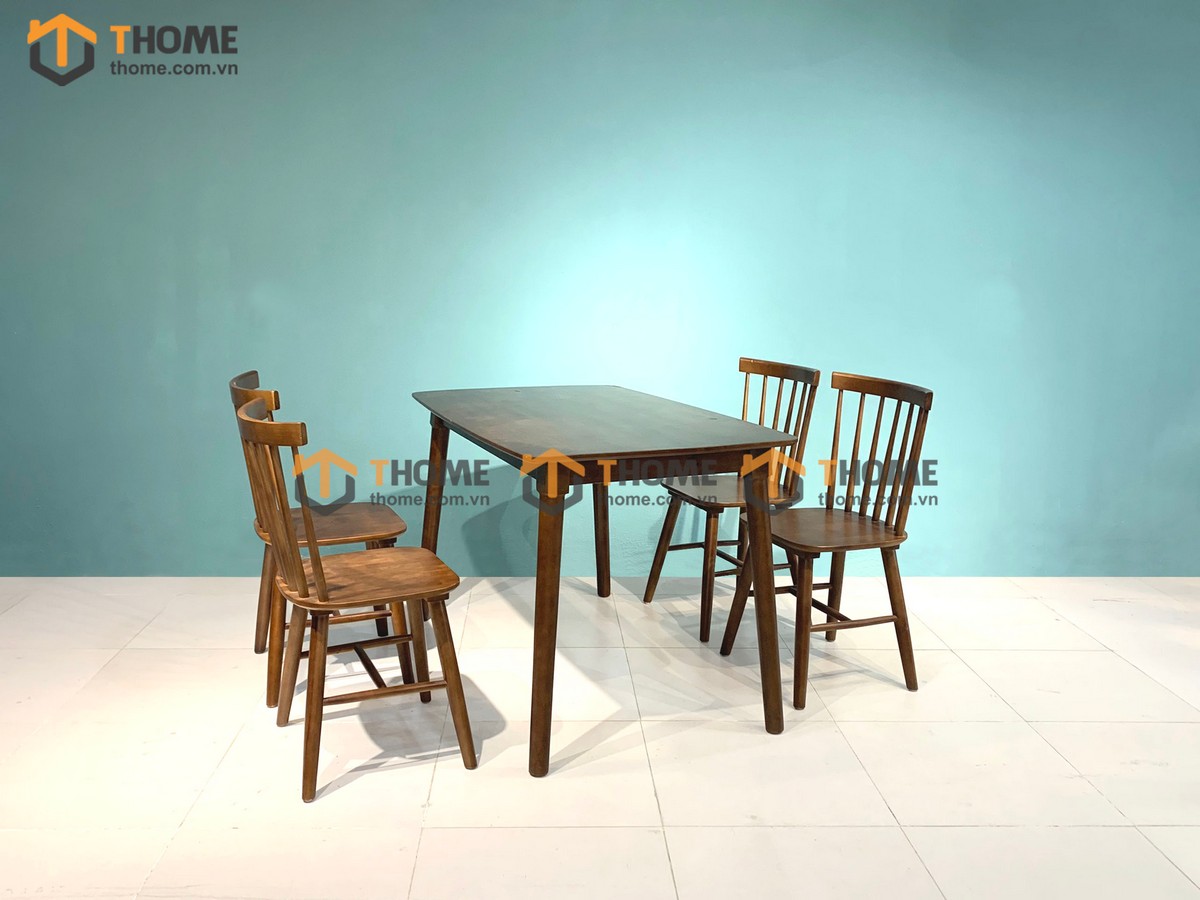 Ghế ăn gỗ cao su tự nhiên 7 nan màu óc chó GHE-04CS