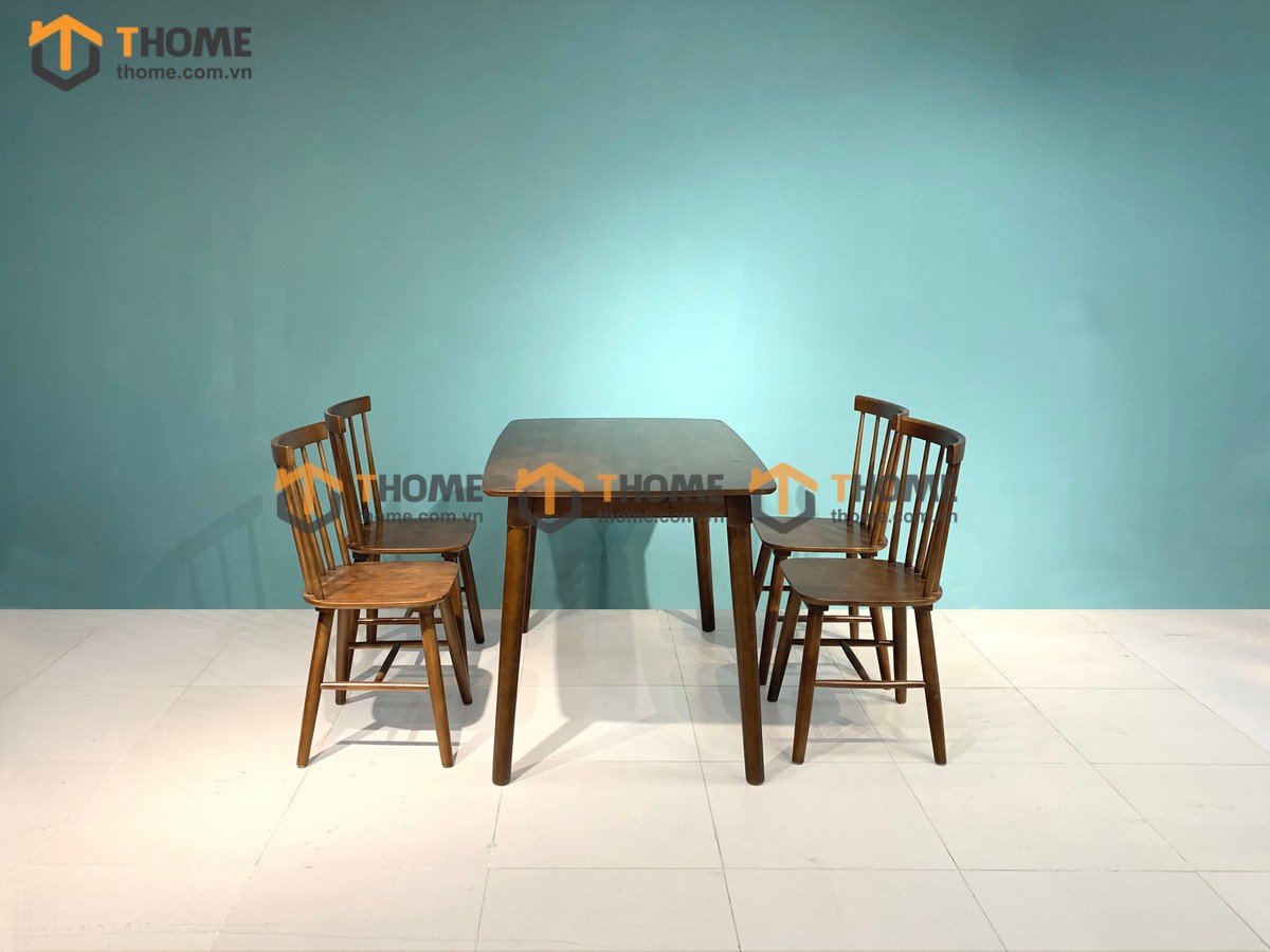 Ghế ăn gỗ cao su tự nhiên 7 nan màu óc chó GHE-04CS
