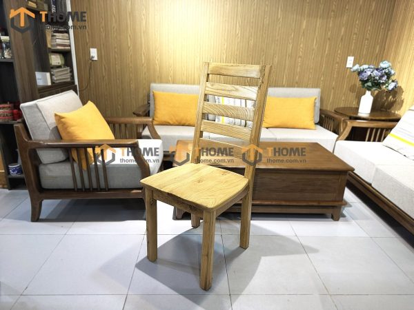 Ghế ăn gỗ sồi tự nhiên mặt gỗ 5 nan ngang GHE-24SM