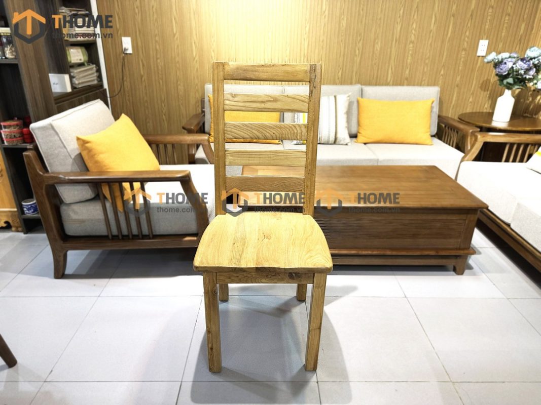 Ghế ăn gỗ sồi tự nhiên mặt gỗ 5 nan ngang GHE-24SM
