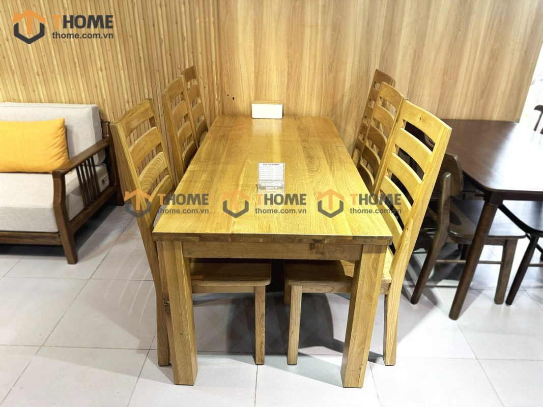 Ghế ăn gỗ sồi tự nhiên mặt gỗ 5 nan ngang GHE-24SM