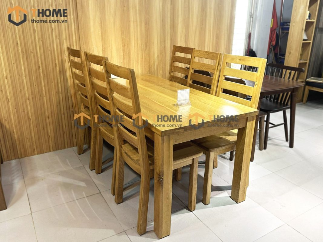 Ghế ăn gỗ sồi tự nhiên mặt gỗ 5 nan ngang GHE-24SM