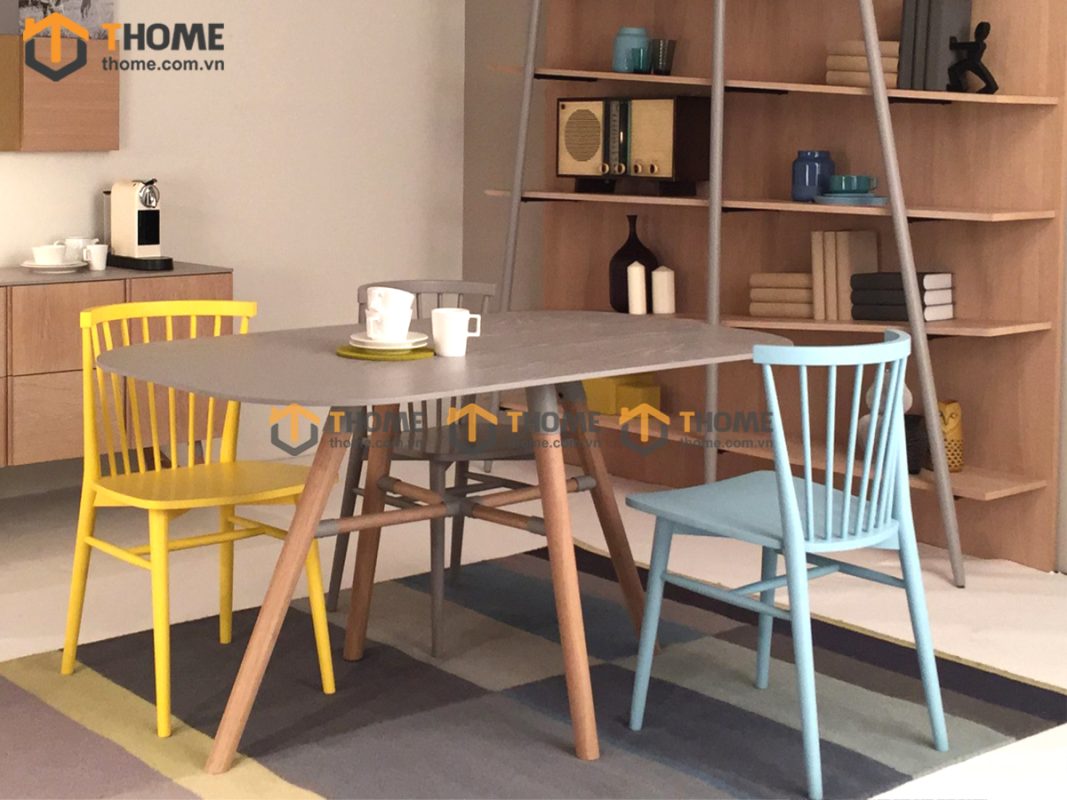 Ghế ăn gỗ sồi tự nhiên 7 nan chân chéo GHEMG-05SN