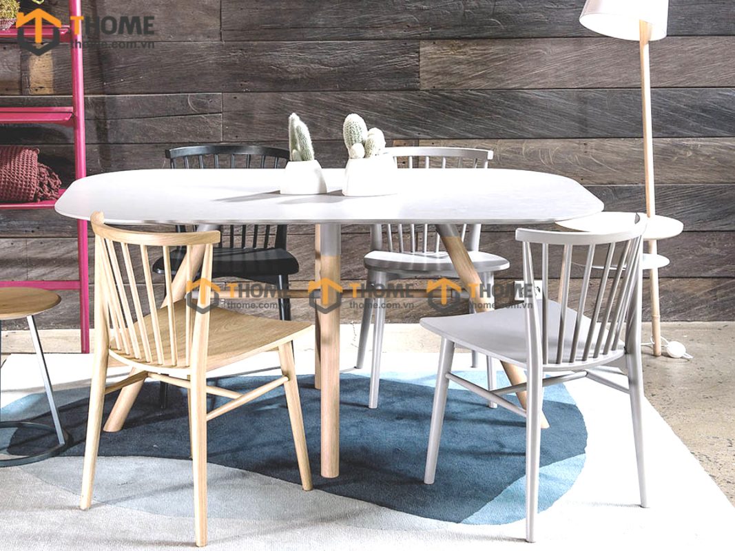 Ghế ăn gỗ sồi tự nhiên 7 nan chân chéo GHEMG-05SN