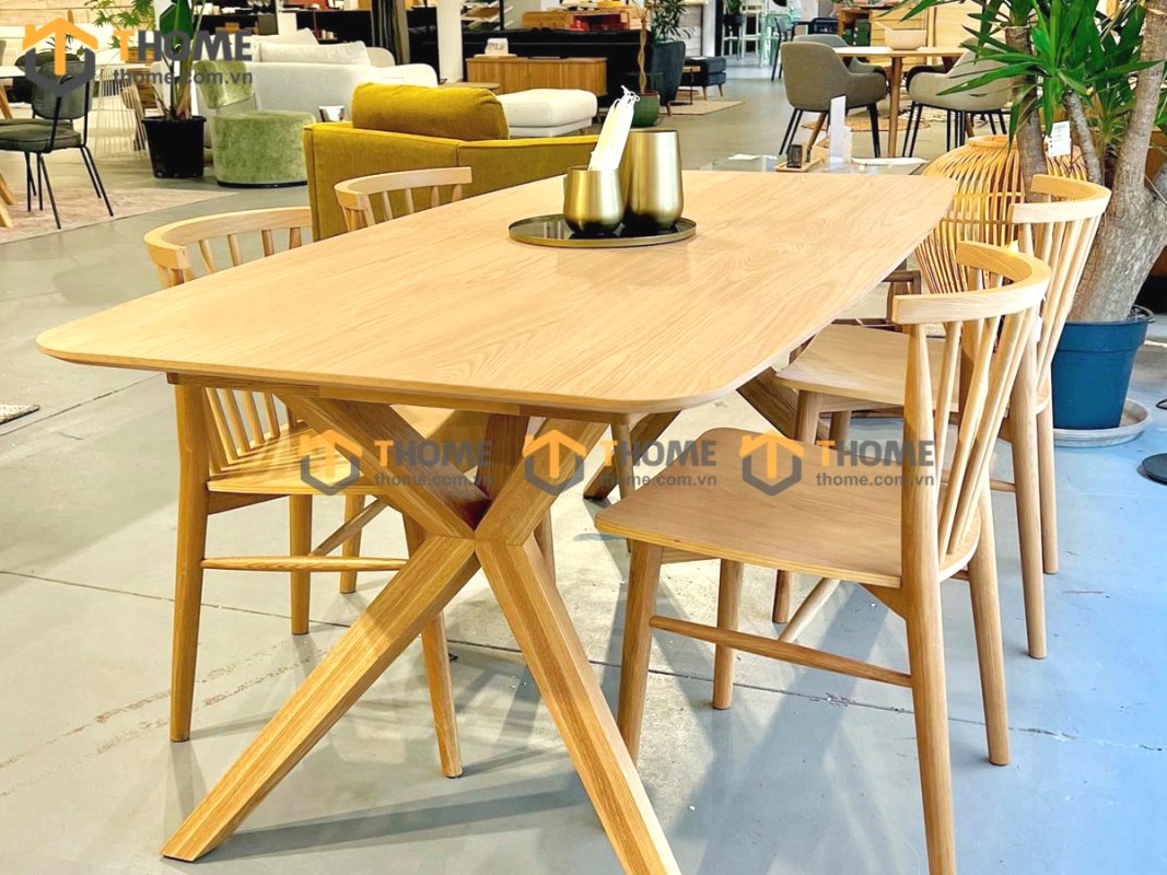Ghế ăn gỗ sồi tự nhiên 7 nan chân chéo GHEMG-05SN