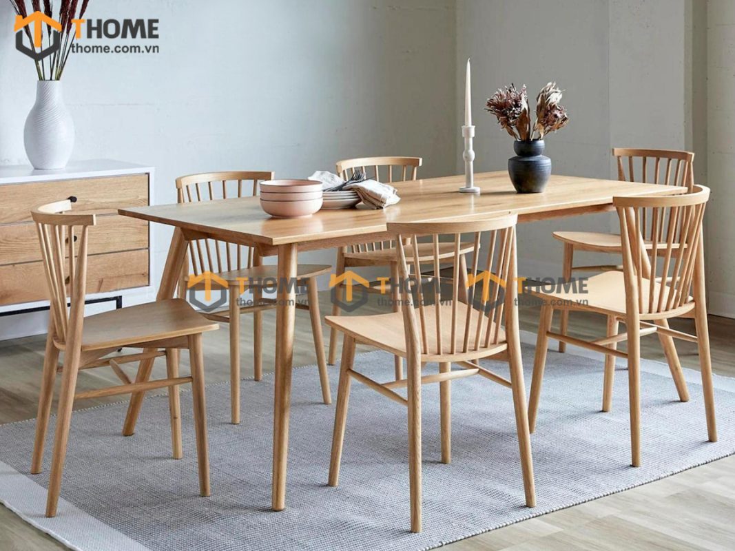 Ghế ăn gỗ sồi tự nhiên 7 nan chân chéo GHEMG-05SN