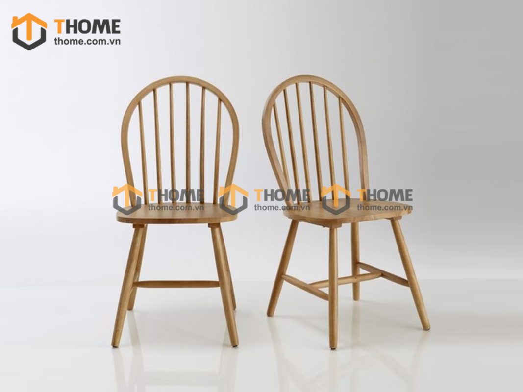Ghế ăn gỗ sồi tự nhiên mặt nệm 7 nan vòm GHEMN-28SN