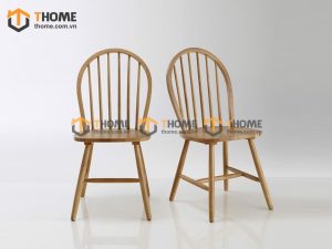Ghế ăn gỗ sồi tự nhiên mặt nệm 7 nan vòm GHEMN-28SN