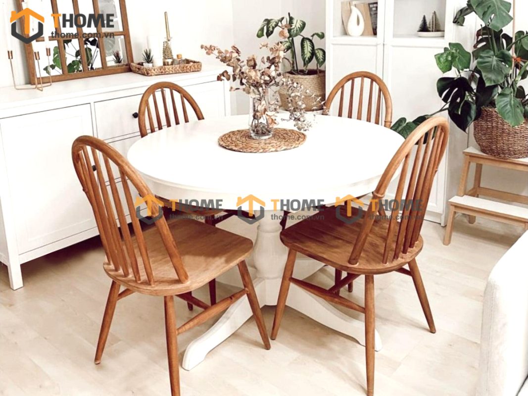 Ghế ăn gỗ sồi tự nhiên mặt nệm 7 nan vòm GHEMN-28SN