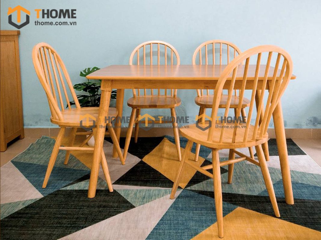 Ghế ăn gỗ sồi tự nhiên mặt nệm 7 nan vòm GHEMN-28SN