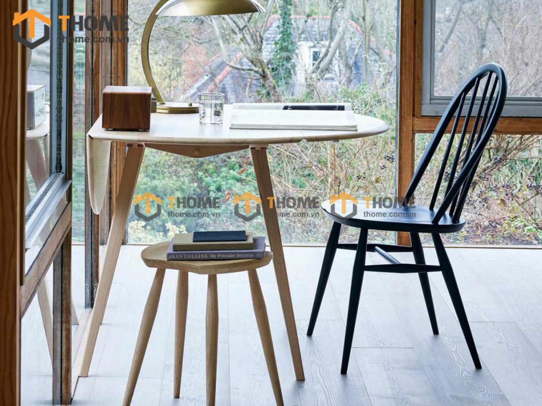 Ghế ăn gỗ sồi tự nhiên mặt nệm 7 nan vòm GHEMN-28SN