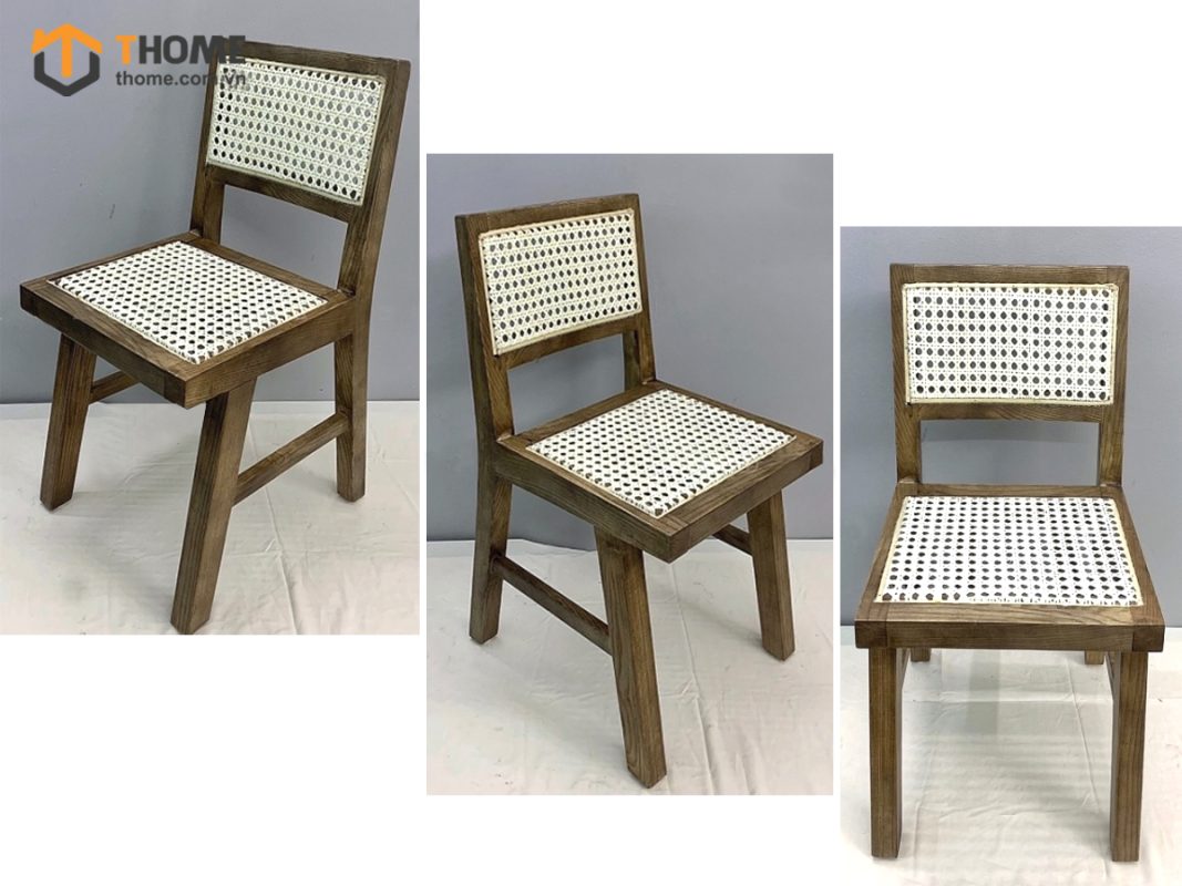 Ghế ăn gỗ sồi tự nhiên đan mây Aha mặt mây tựa mây GHEMM-17SN