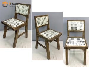 Ghế ăn gỗ sồi tự nhiên đan mây Aha mặt mây tựa mây GHEMM-17SN