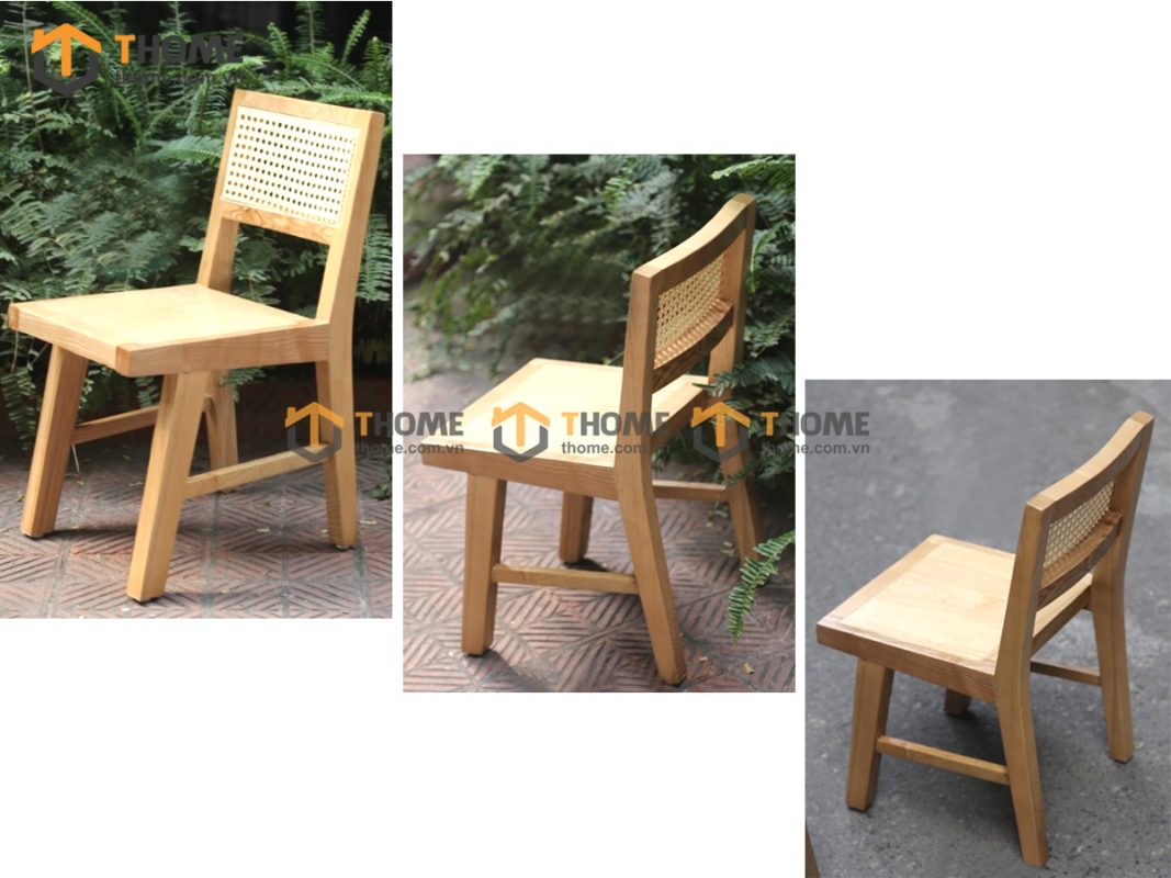 Ghế ăn gỗ sồi tự nhiên đan mây Aha mặt mây tựa mây GHEMM-17SN