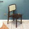 Ghế ăn gỗ sồi tự nhiên đan mây CH301 mặt gỗ tựa vuông nhỏ GHEMM-10SN
