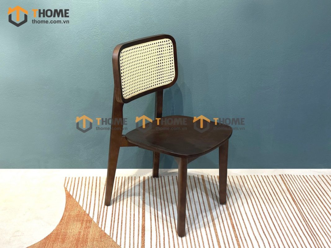 Ghế ăn gỗ sồi tự nhiên đan mây CH301 mặt gỗ tựa vuông nhỏ GHEMM-10SN