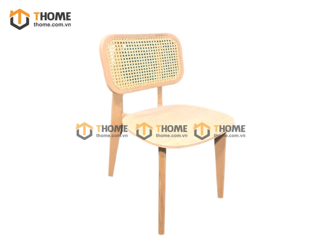 Ghế ăn gỗ sồi tự nhiên đan mây CH301 mặt gỗ tựa vuông nhỏ GHEMM-10SN