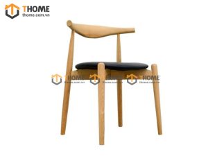 Ghế ăn gỗ sồi tự nhiên mặt nệm đầu bò Bull chân chéo GHEMN-07SN