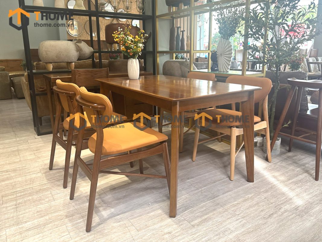 Ghế ăn gỗ sồi tự nhiên mặt nệm DW màu óc chó GHEMN-45SN