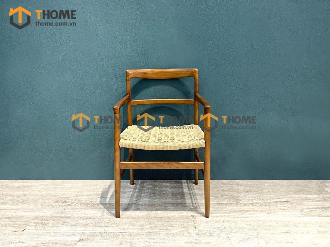 Ghế ăn gỗ sồi tự nhiên đan cói Hiroshima có tay GHEMC-05SN